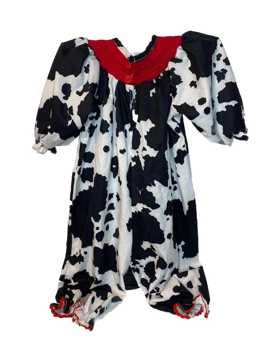 Smocked Cow Print Romper Jumpsuit Boutique Sz  12-28M Baby Girls Halloween - Picture 6 of 10